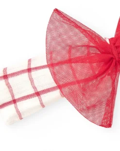 Diadème en tricot pour fille avec carreaux rouges et blancs et nœud en tulle