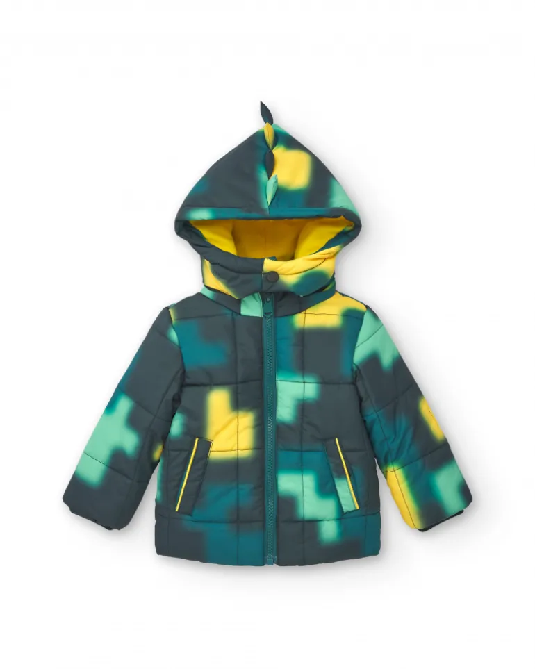 Doudoune garçon à capuche et imprimé géométrique collection Cyber Dino