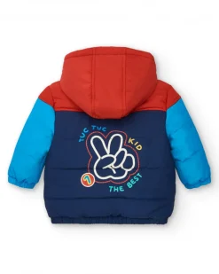 Doudoune garçon bleue et rouge à capuche collection Big Brains