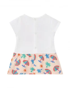 Ensemble blanc pour fille avec robe d'éléphant et culotte tropicale
