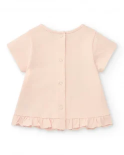 Ensemble crème et rose pour fille avec t-shirt d'éléphant, pantalon long et veste