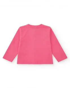 Ensemble crème et rose pour fille avec t-shirt d'éléphant, pantalon long et veste
