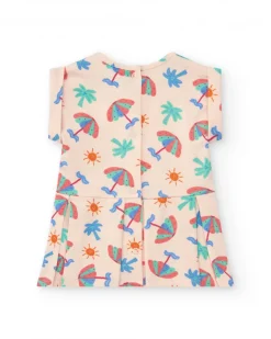 Ensemble crème pour fille avec robe de parasols et culotte rose