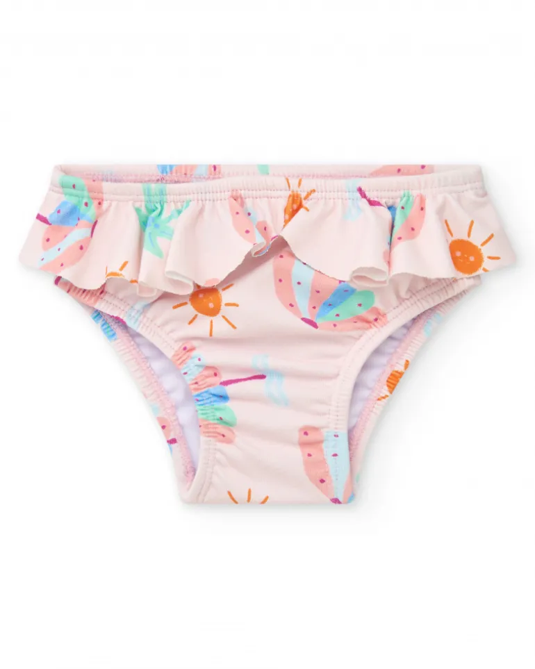 Ensemble de bain pour fille avec t-shirt blanc de palmier et culotte rose à volants