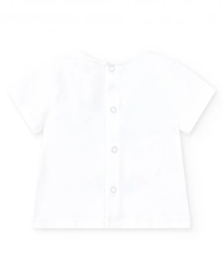 Ensemble de bain pour garçon avec t-shirt blanc de palmier et pantalon bleu à imprimé tropical