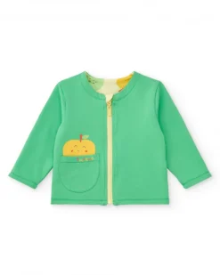 Ensemble en polaire pour garçon avec t-shirt de pommes, pantalon vert et veste à fermeture éclair