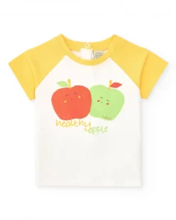 Ensemble en polaire pour garçon avec t-shirt de pommes, pantalon vert et veste à fermeture éclair
