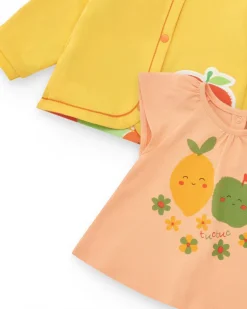 Ensemble en polaire pour fille avec t-shirt de fruits, leggings imprimés et veste jaune