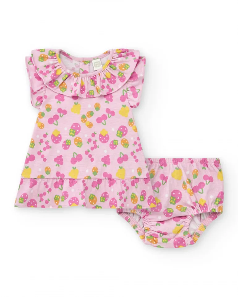 Ensemble en tricot pour fille avec robe rose imprimée de fruits