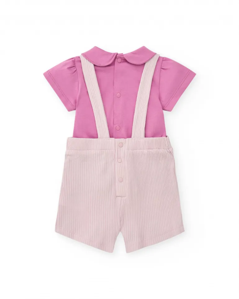 Ensemble en tricot pour fille avec salopette côtelée lilas imprimée de fruits