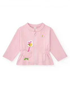 Ensemble en tricot pour fille de trois pièces en blanc et rose avec imprimé