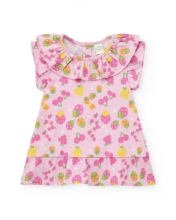 Ensemble en tricot pour fille avec robe rose imprimée de fruits