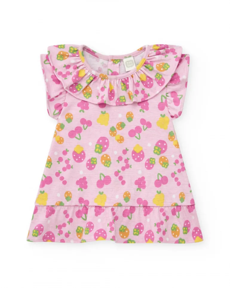 Ensemble en tricot pour fille avec robe rose imprimée de fruits