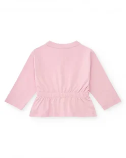 Ensemble en tricot pour fille de trois pièces en blanc et rose avec imprimé