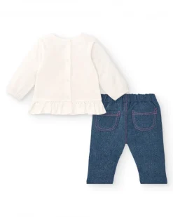 Ensemble fille crème et bleu imprimé chatons, collection Lovely Kittens