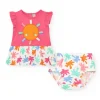 Ensemble fuchsia pour fille avec robe d'été et culotte imprimée tropicale