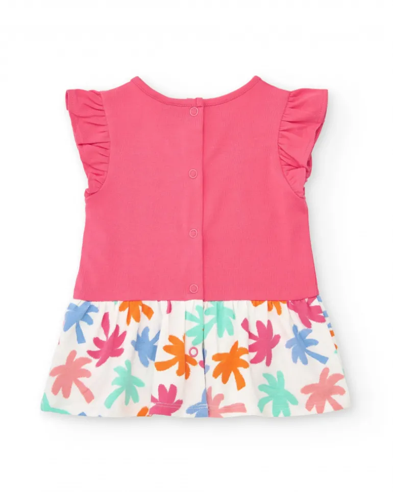 Ensemble fuchsia pour fille avec robe d'été et culotte imprimée tropicale