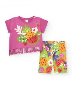 Ensemble lilas pour fille avec t-shirt à franges et legging fruité