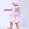 Ensemble plat pour fille avec robe blanche imprimée de fruits