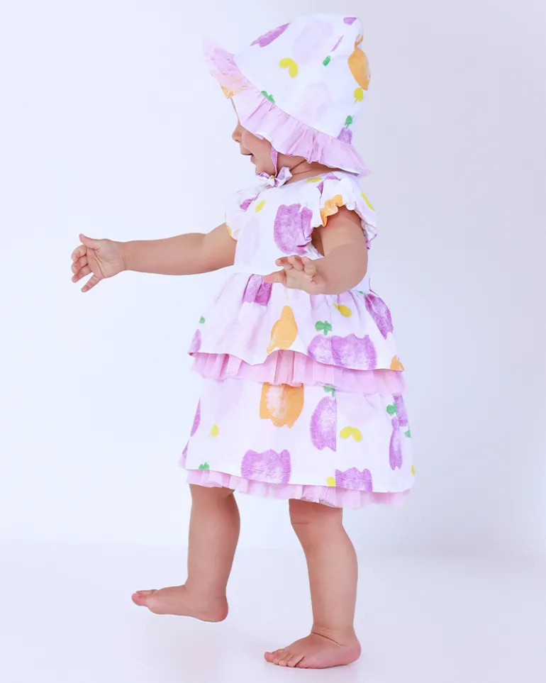 Ensemble plat pour fille avec robe blanche imprimée de fruits