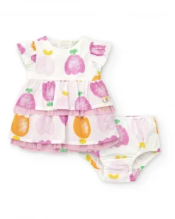 Ensemble plat pour fille avec robe blanche imprimée de fruits