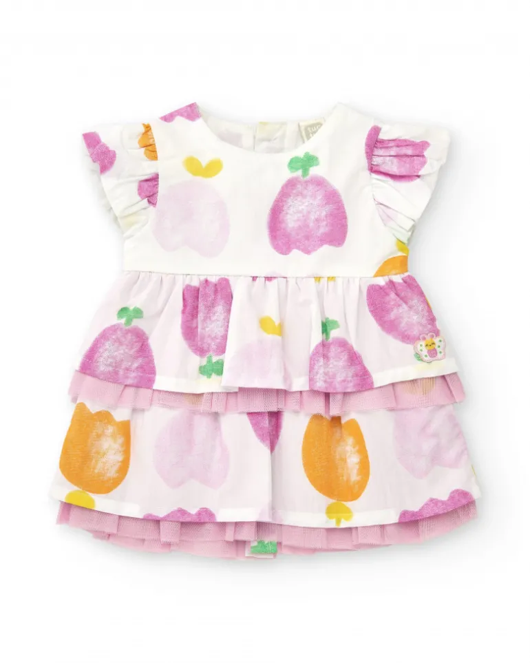 Ensemble plat pour fille avec robe blanche imprimée de fruits