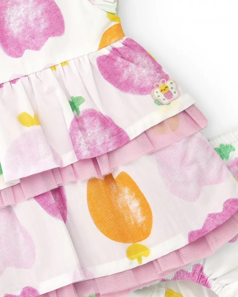 Ensemble plat pour fille avec robe blanche imprimée de fruits