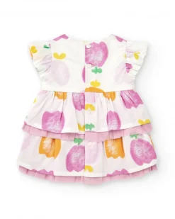 Ensemble plat pour fille avec robe blanche imprimée de fruits