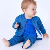 Ensemble plat pour garçon avec chemise bleue à manches courtes et pantalon en jean avec broderie de baleine