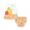 Ensemble pour fille avec blouse saumon et culotte jaune avec broderies