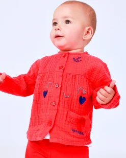 Ensemble pour fille avec t-shirt de méduses, leggings rouges et veste brodée