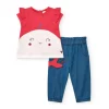 Ensemble pour fille avec t-shirt rouge de baleine et pantalon en denim avec broderie