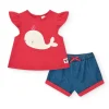 Ensemble pour fille avec t-shirt rouge de baleine et pantalon en jean bleu