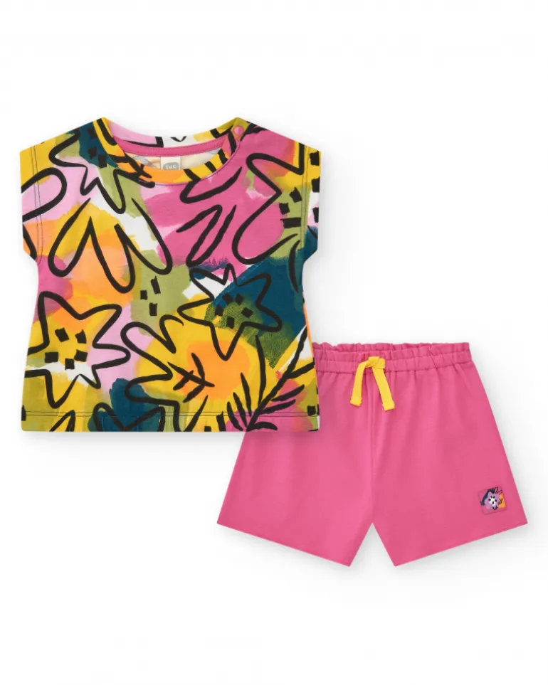 Ensemble pour fille avec t-shirt floral et short rose