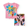 Ensemble pour fille avec t-shirt rose de glace et leggings courts multicolores