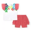Ensemble pour fille avec t-shirt blanc à manches en tulle et legging rose avec jupe en tulle