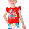 Ensemble pour fille avec t-shirt rouge de crabe et short fleuri