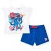 Ensemble pour fille avec t-shirt de pieuvre et short bleu avec nœud rouge
