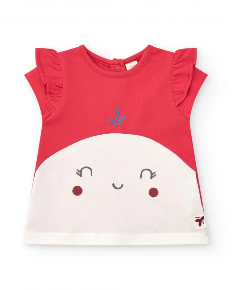 Ensemble pour fille avec t-shirt rouge de baleine et pantalon en denim avec broderie