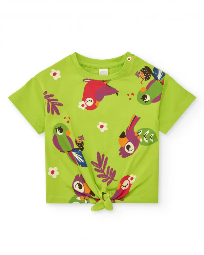 Ensemble pour fille avec t-shirt vert perroquets et short lilas