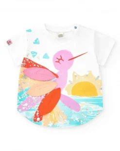 Ensemble pour fille avec t-shirt blanc de colibri et leggings cyclistes roses