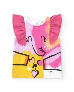 Ensemble pour fille avec t-shirt éléphant et short bleu