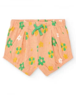 Ensemble pour fille avec t-shirt jaune et pantalon court rose à fleurs