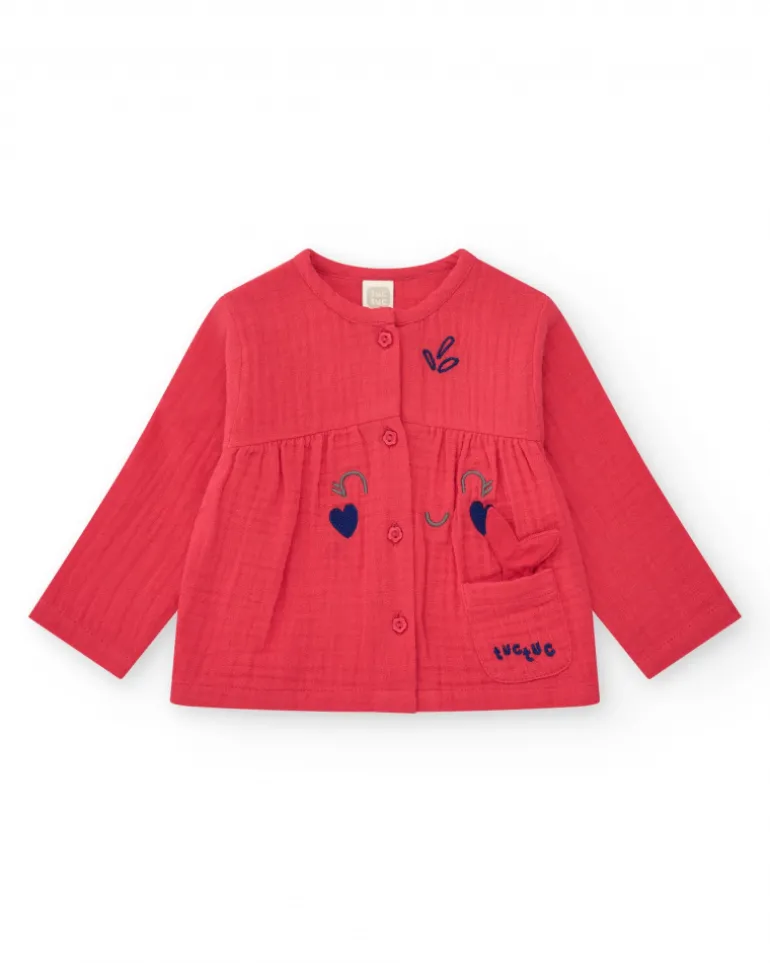 Ensemble pour fille avec t-shirt de méduses, leggings rouges et veste brodée