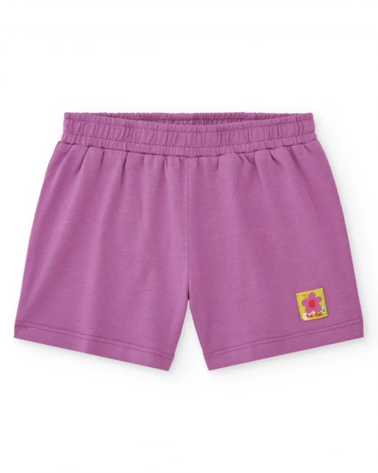 Ensemble pour fille avec t-shirt vert perroquets et short lilas