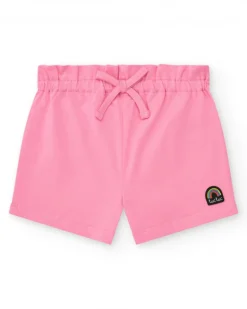 Ensemble pour fille avec t-shirt blanc et short rose avec nœud