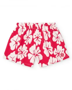 Ensemble pour fille avec t-shirt à volants et short fleuri rouge et blanc