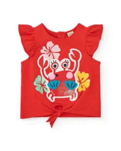 Ensemble pour fille avec t-shirt rouge de crabe et short fleuri