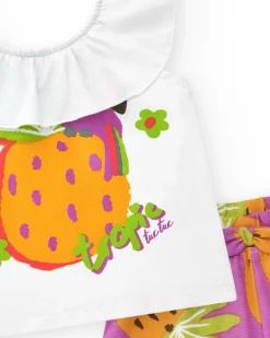 Ensemble pour fille avec t-shirt blanc d'ananas et short violet fruité