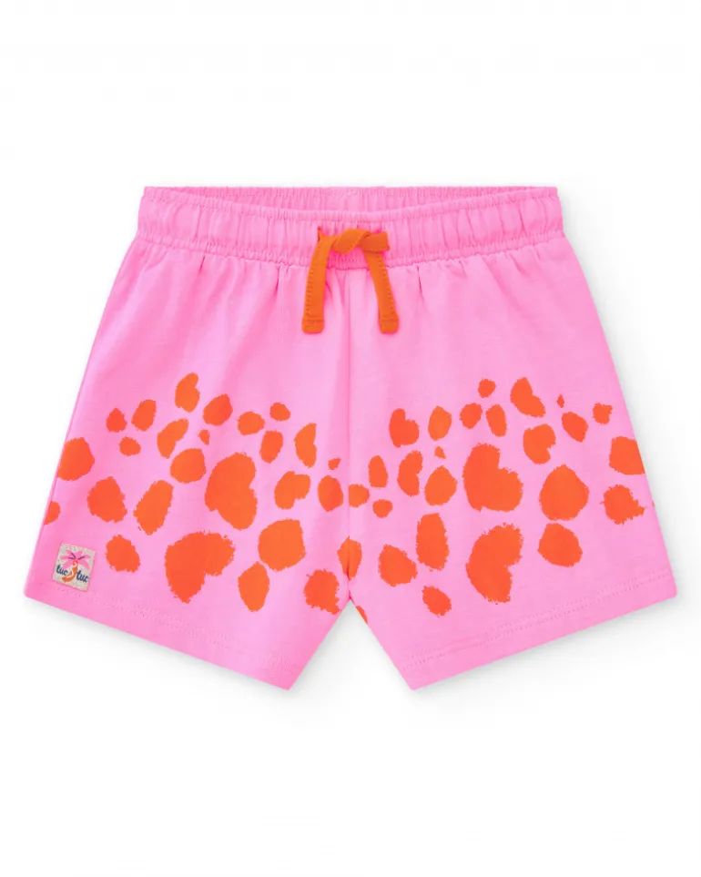 Ensemble pour fille avec t-shirt orange d’animal et short rose tacheté